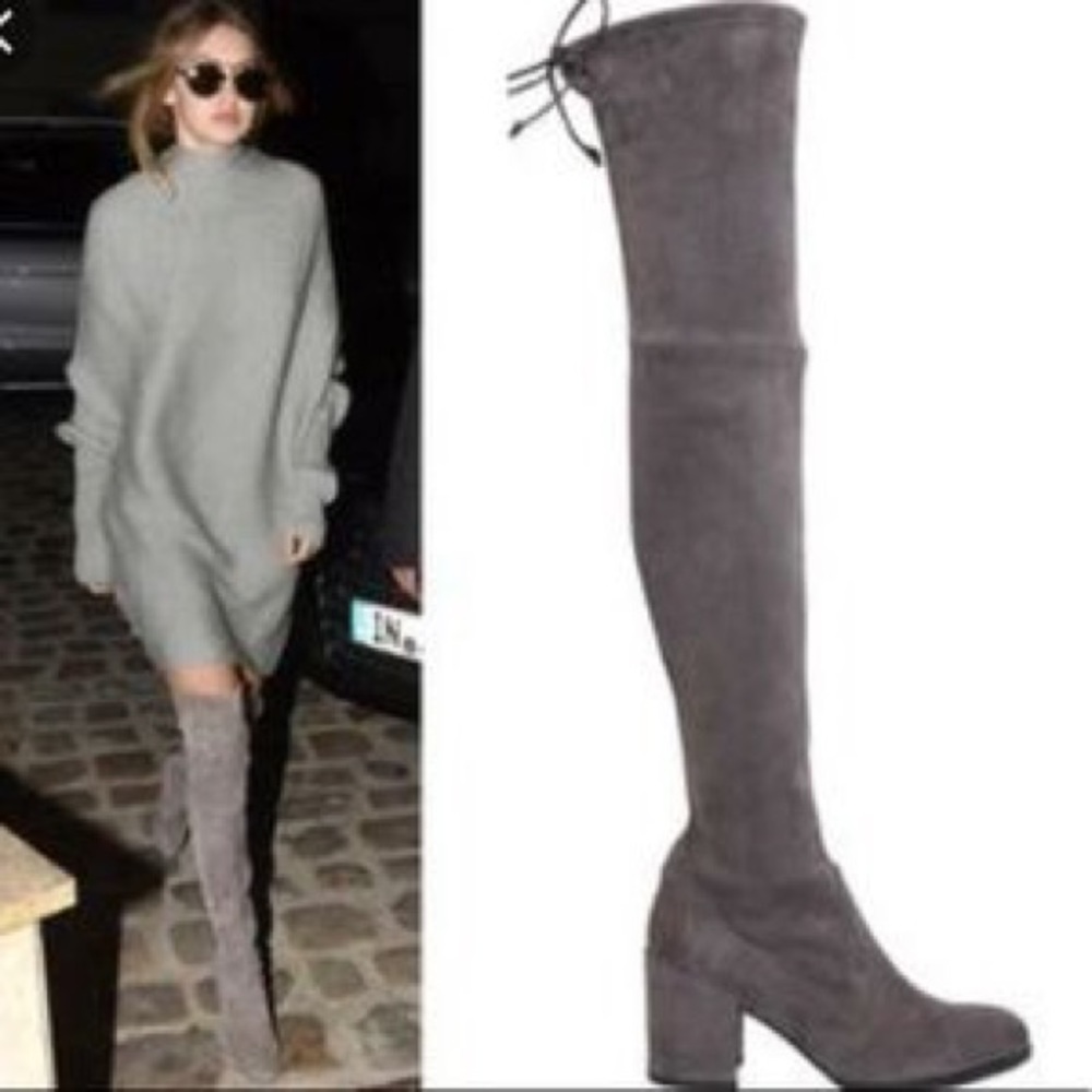 Stuart Weitzman Tieland Grey suede over the knee boots